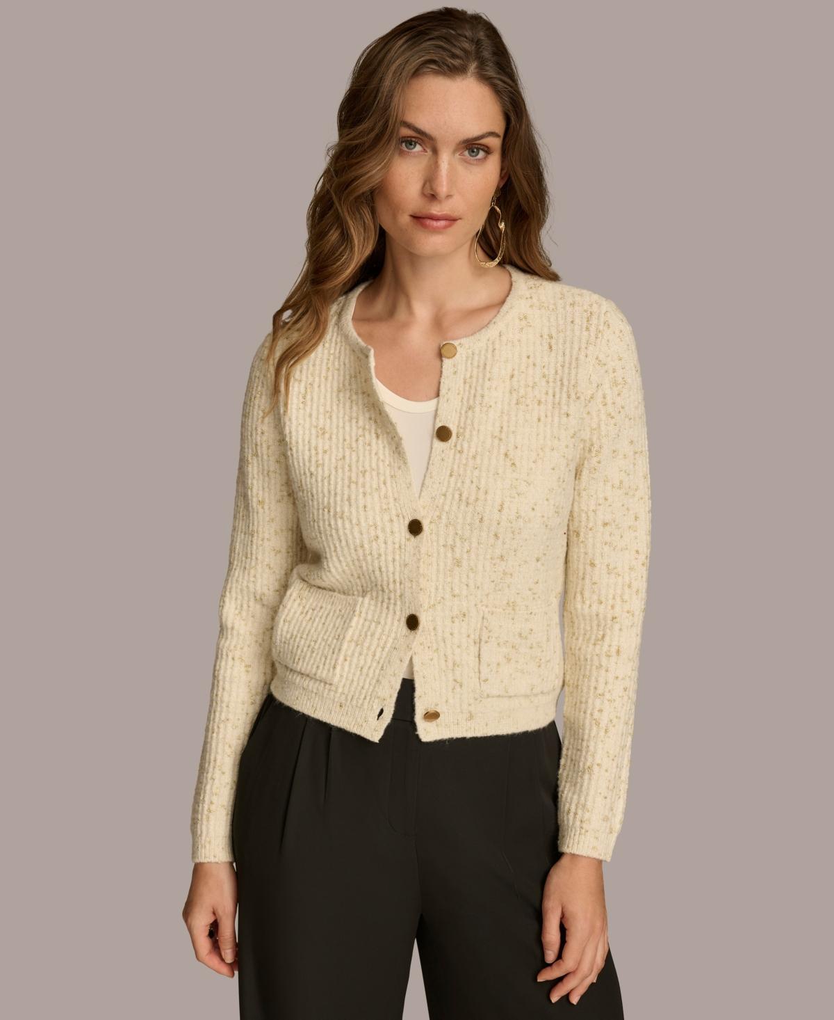 Donna Karan New York Womens Metallic Flecked Knit Cardigan - Beech Product Image