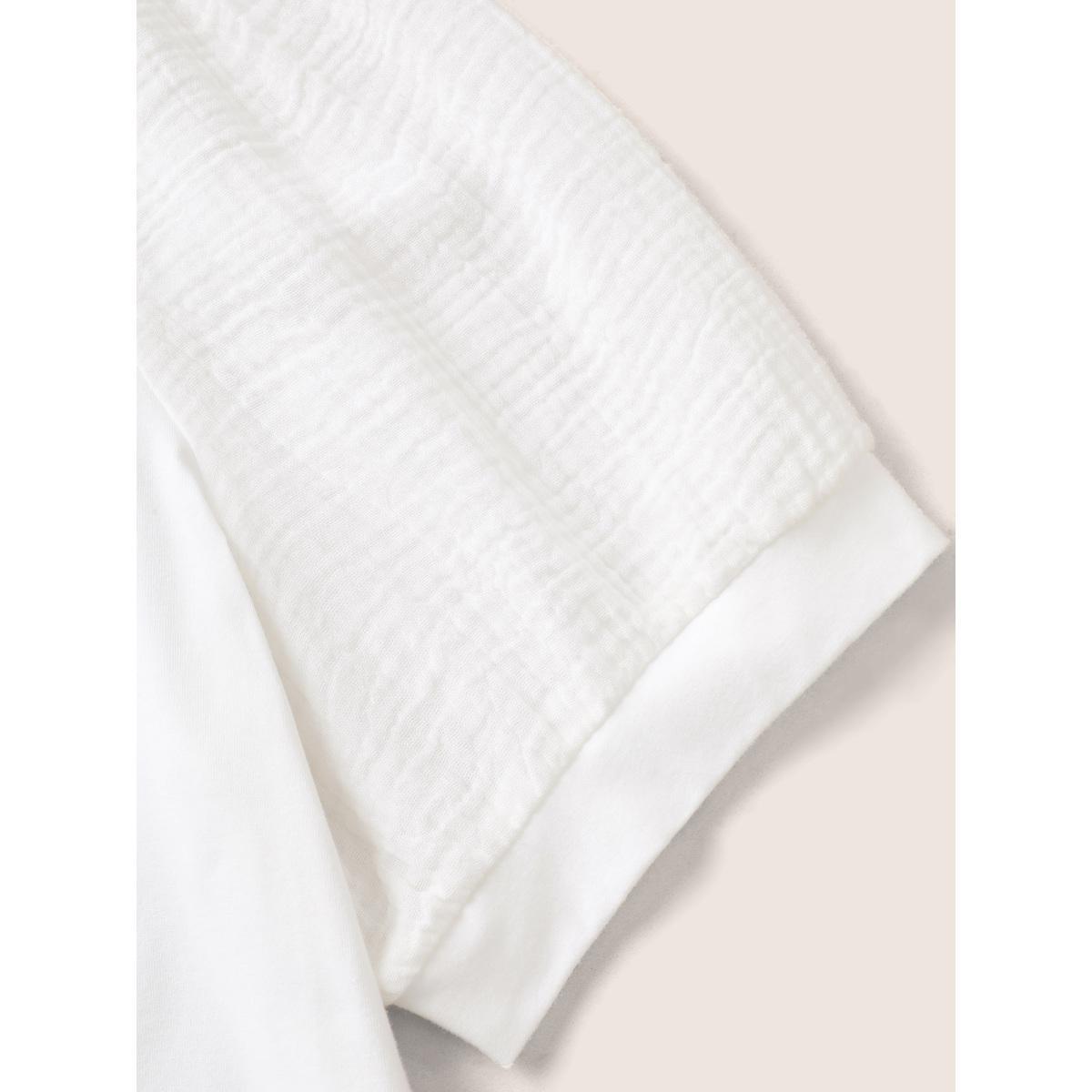Plus Size Plain Textured Patchwork Lantern Sleeve T-Shirt WhiteSmoke Women Casual Texture Round Neck Everyday T-shirts BloomChic 26/4X Product Image