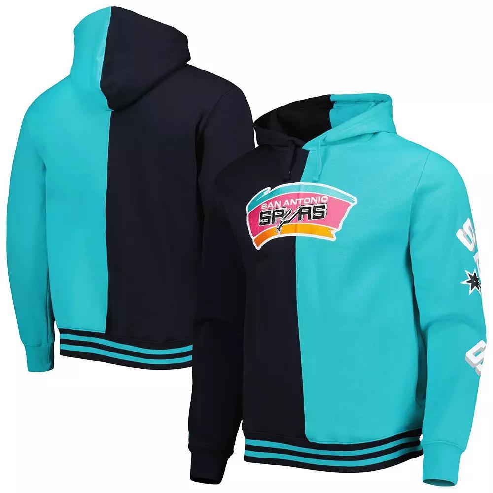 Men's Mitchell & Ness Black/Teal San Antonio Spurs Hardwood Classics Split Pullover Hoodie, Size: Large Product Image