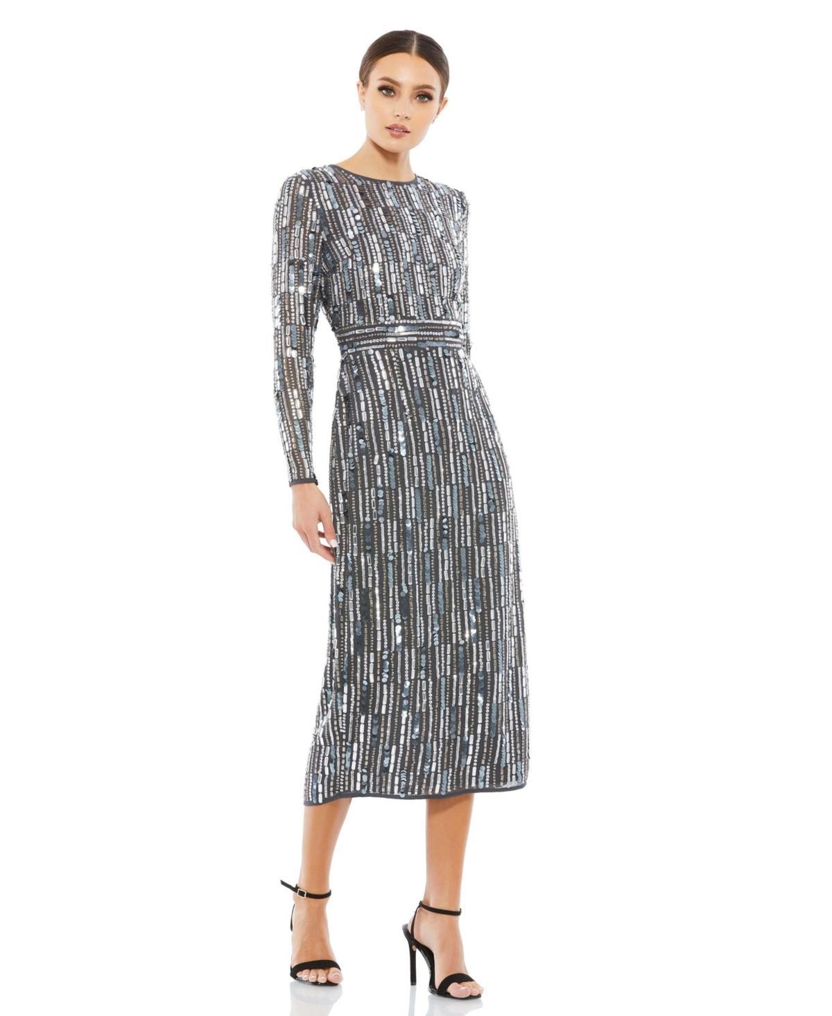 Womens Long-Sleeve Embellished Midi-Dress Product Image