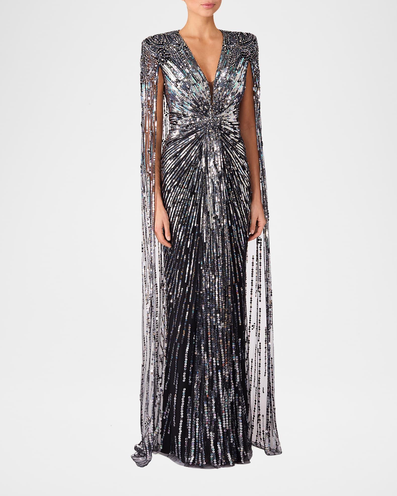 Gold Rush Embellished Cape Gown Product Image