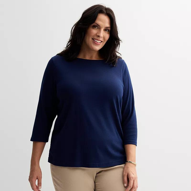 Plus Size Croft & Barrow Boatneck Top, Womens Blue Product Image