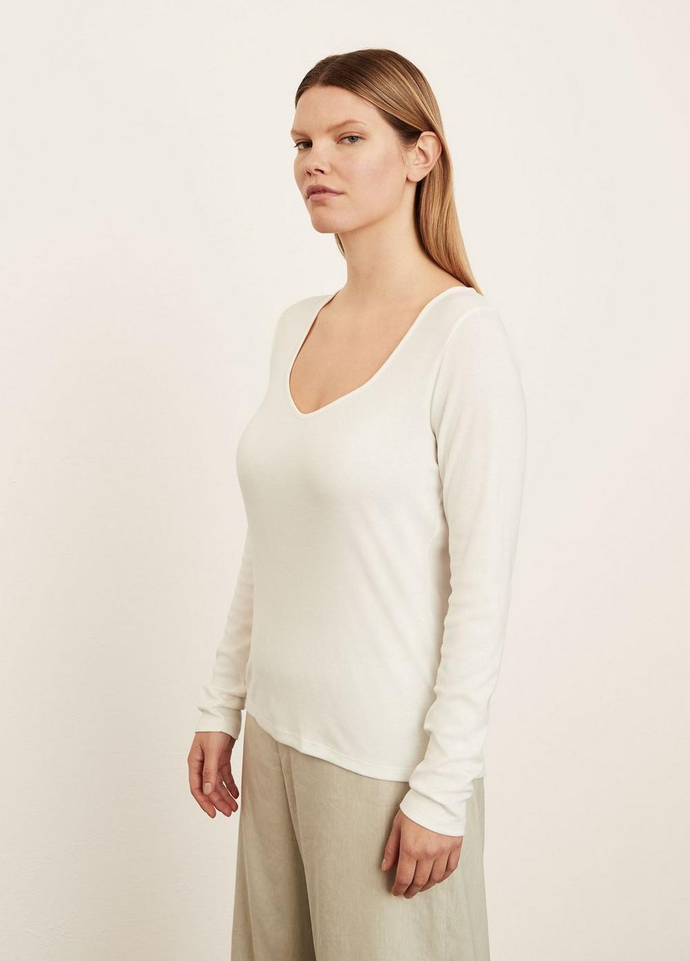 Womens Sweetheart-Neck Long Sleeve T-Shirt, Off White, Size 3XL Vince Product Image