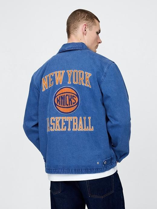 NBA New York Knicks Logo Denim Coaches Jacket Product Image