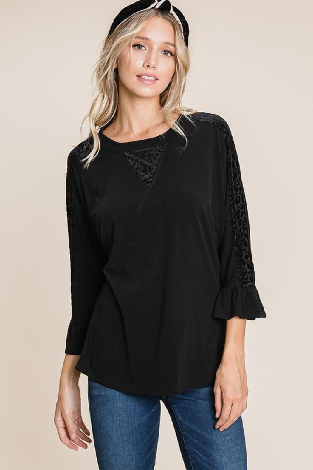 Leopard Velvet Accent Top Product Image