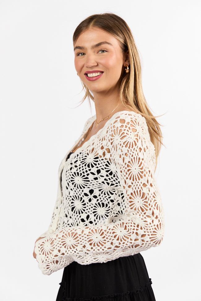 Unbeatable Memories Long Sleeve Ivory Crochet Cardigan SALE Product Image