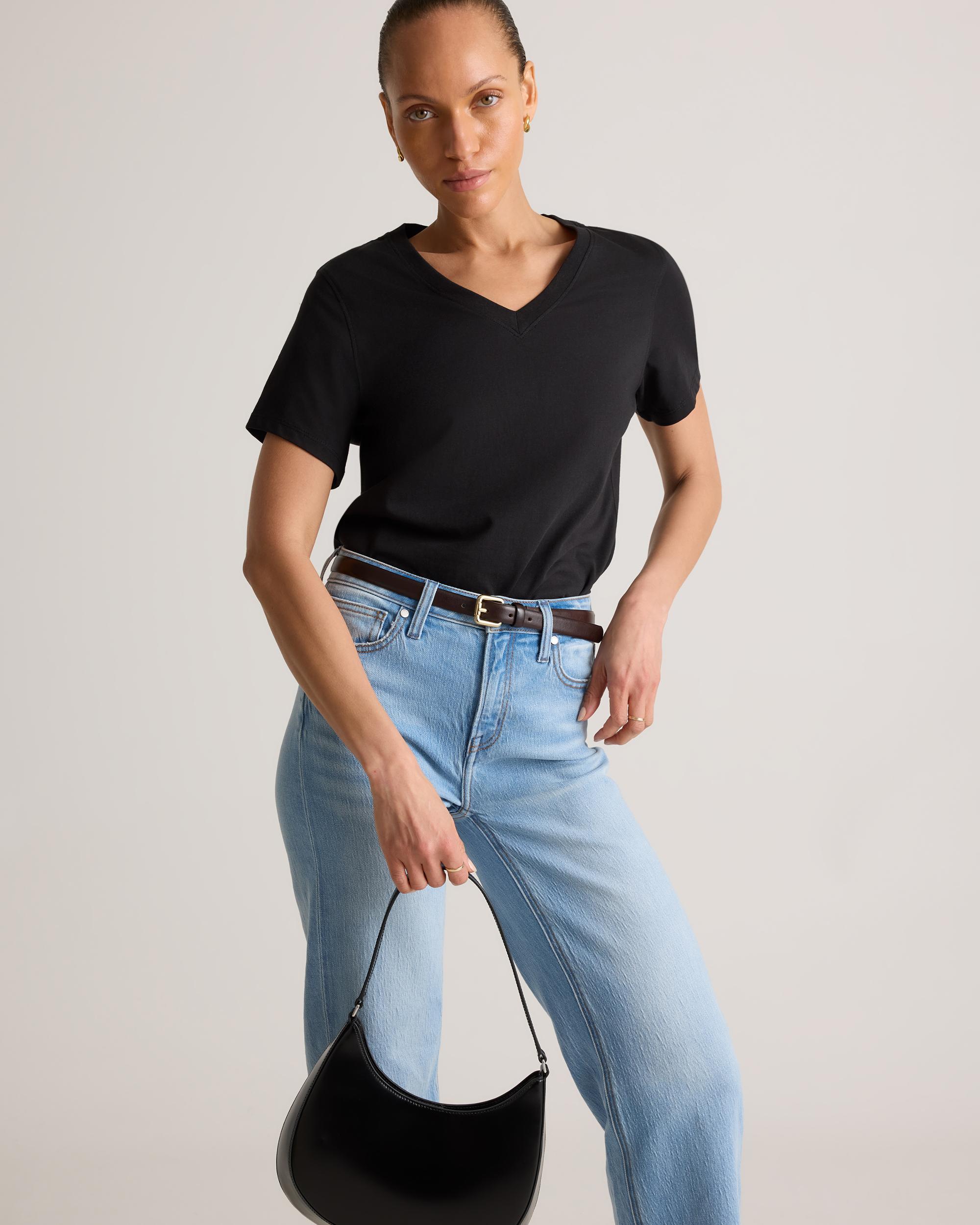 Quince | Women's Boxy V-Neck T-Shirt Size XS, Organic Cotton Product Image
