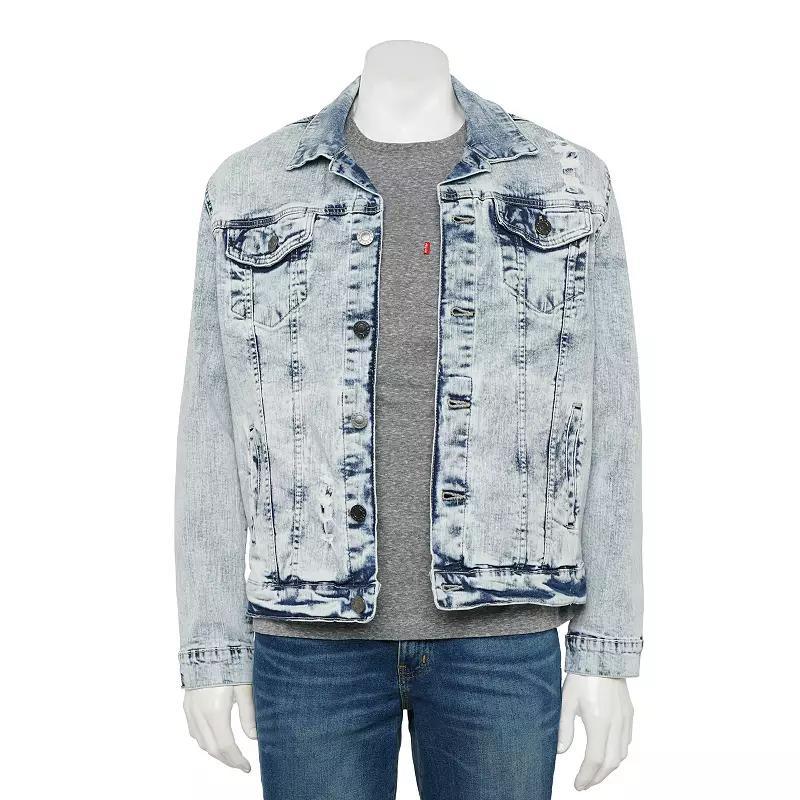 Men's Xray Washed Ripped Denim Jacket, Size: XL, White Product Image