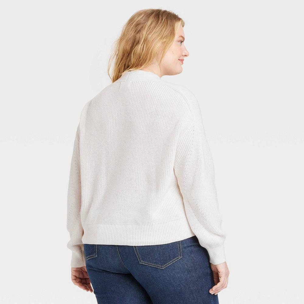 Womens Button-Front Sweater Cardigan - Universal Thread Cream 3X: 100% Cotton, Midweight, Deep V Neck, Ribbed Cuff & Hem Product Image