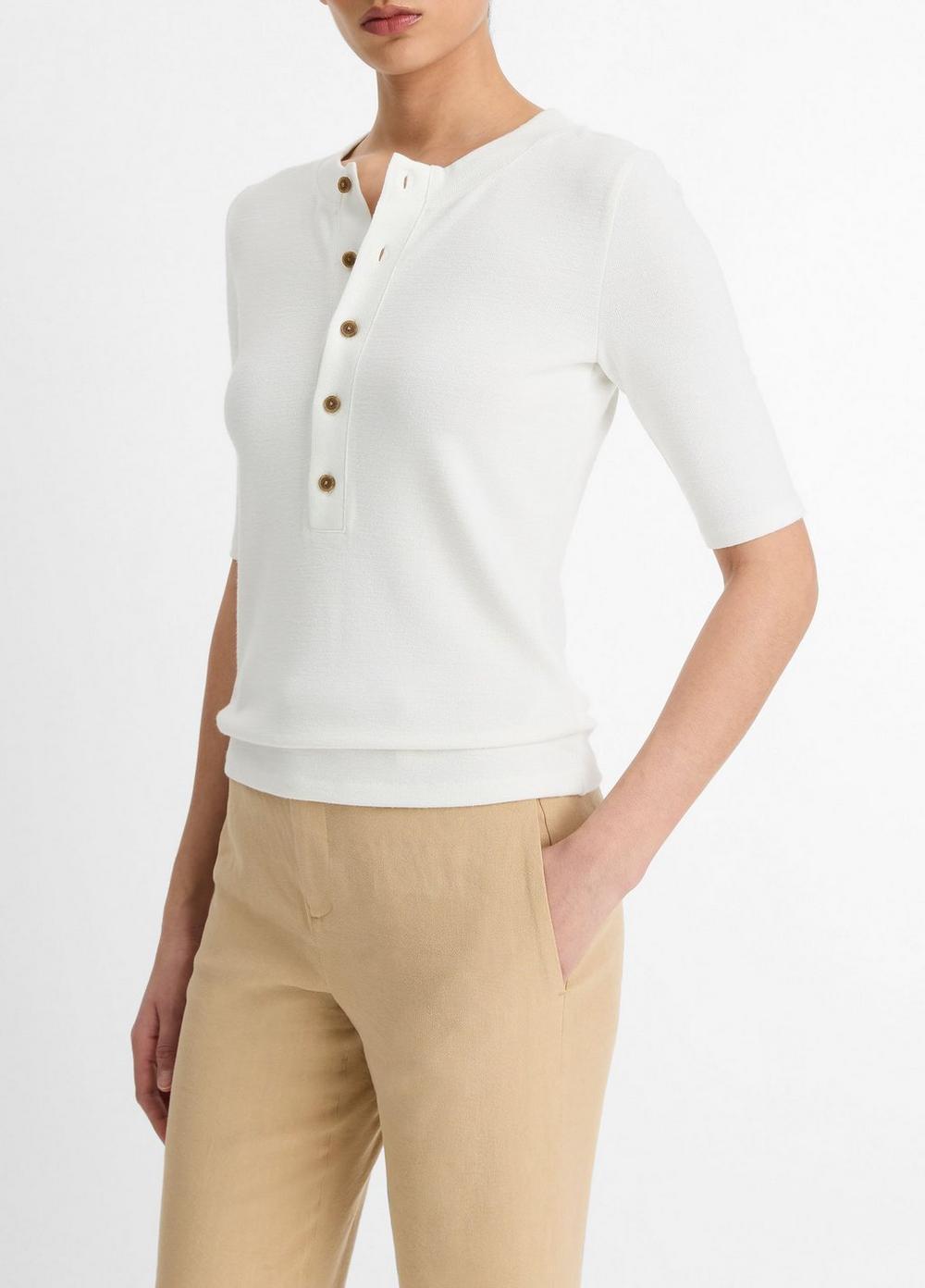 Womens Three-Quarter-Sleeve Henley Top Product Image