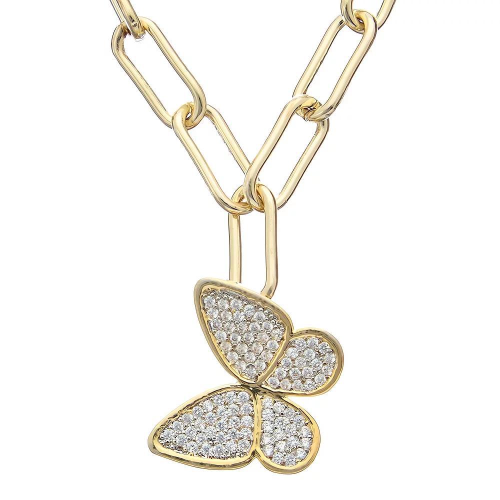 Juvell 18K Gold Plated Link Chain Cubic Zirconia Butterfly Pendant Necklace, Women's, Two Tone Product Image