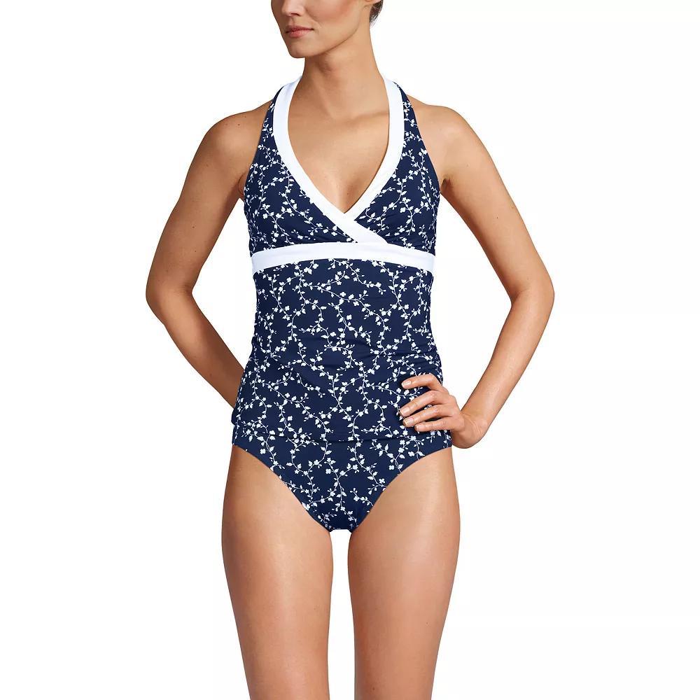 Women's Lands' End V-Neck Halter Tankini Top, Size: Medium, Black White Product Image