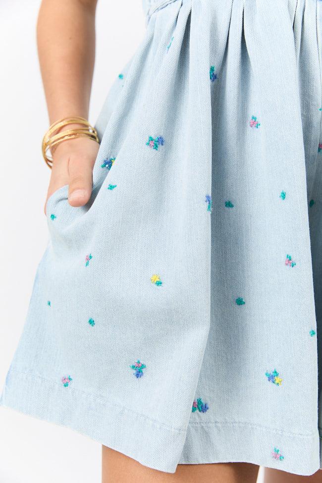 Big Sky Light Wash Denim Embroidered Romper SALE Product Image