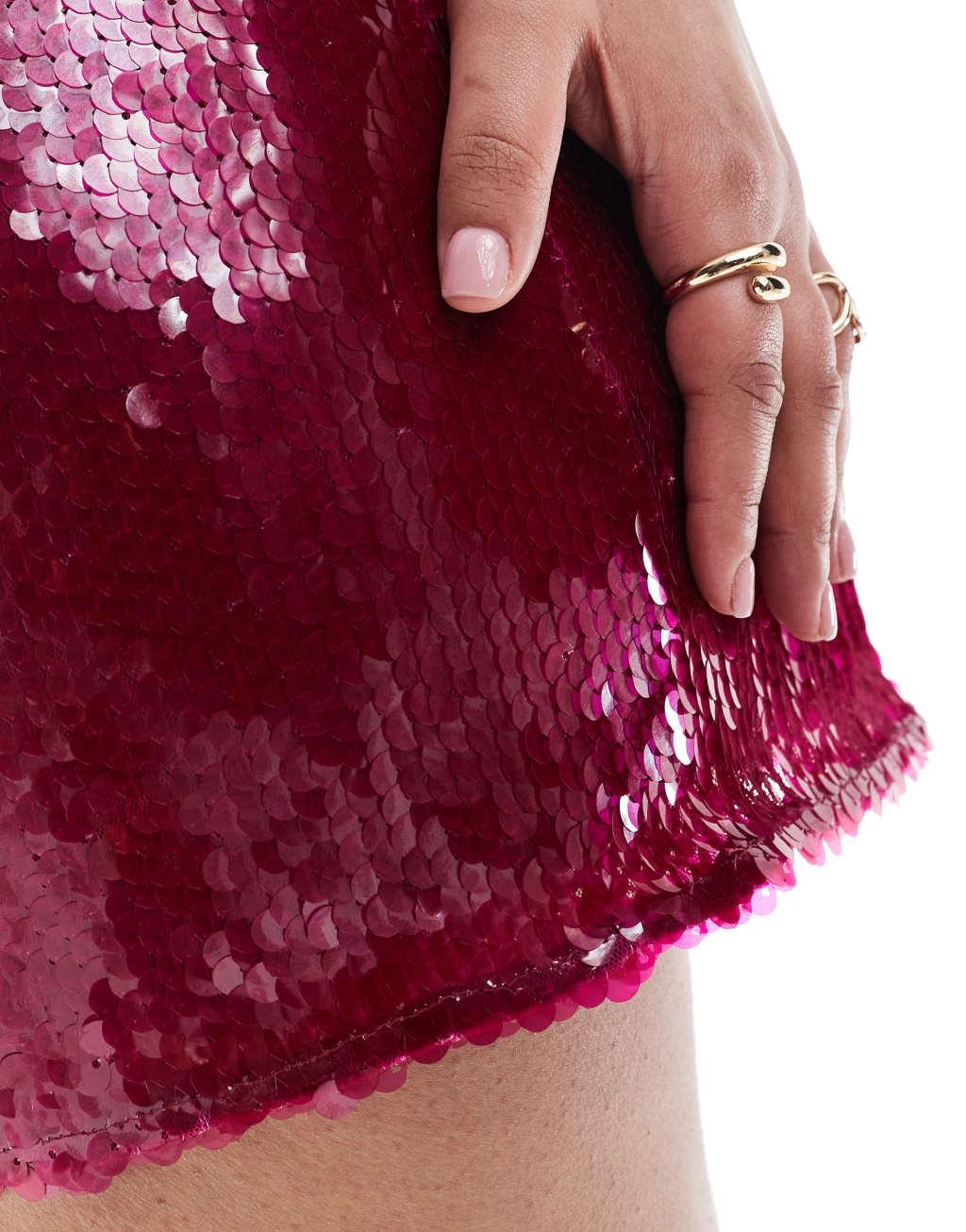 Renee Studio Plus exclusive sequin mini skirt in wine   Product Image