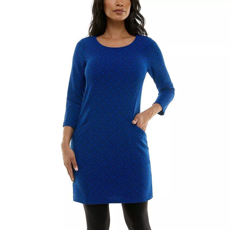 Womens Nina Leonard Textured Crepe Pocket Dress, Womens Deep Blue Black Product Image
