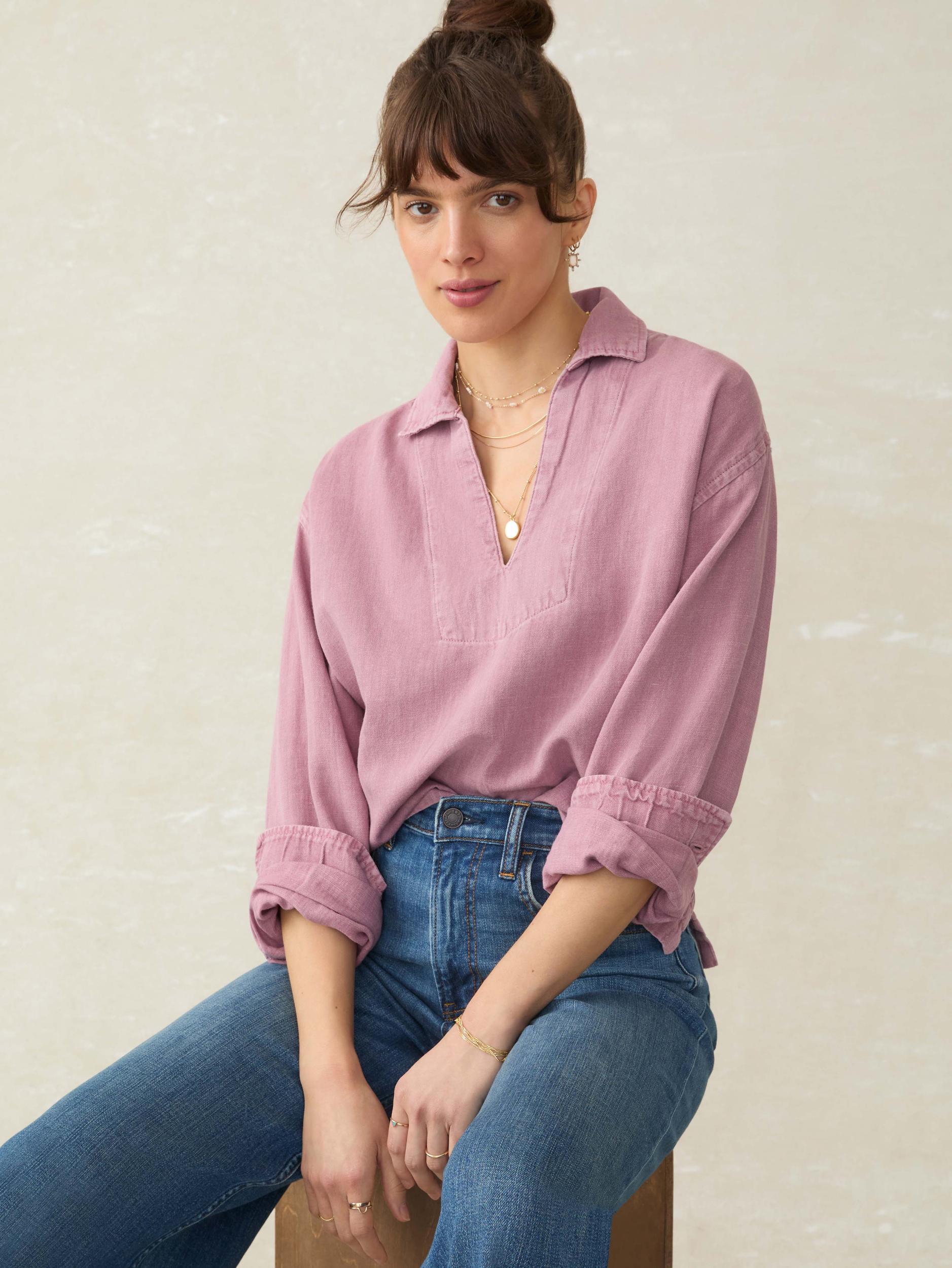 Linen Denim Sail Away Blouse - Weathered Orchid Female Product Image