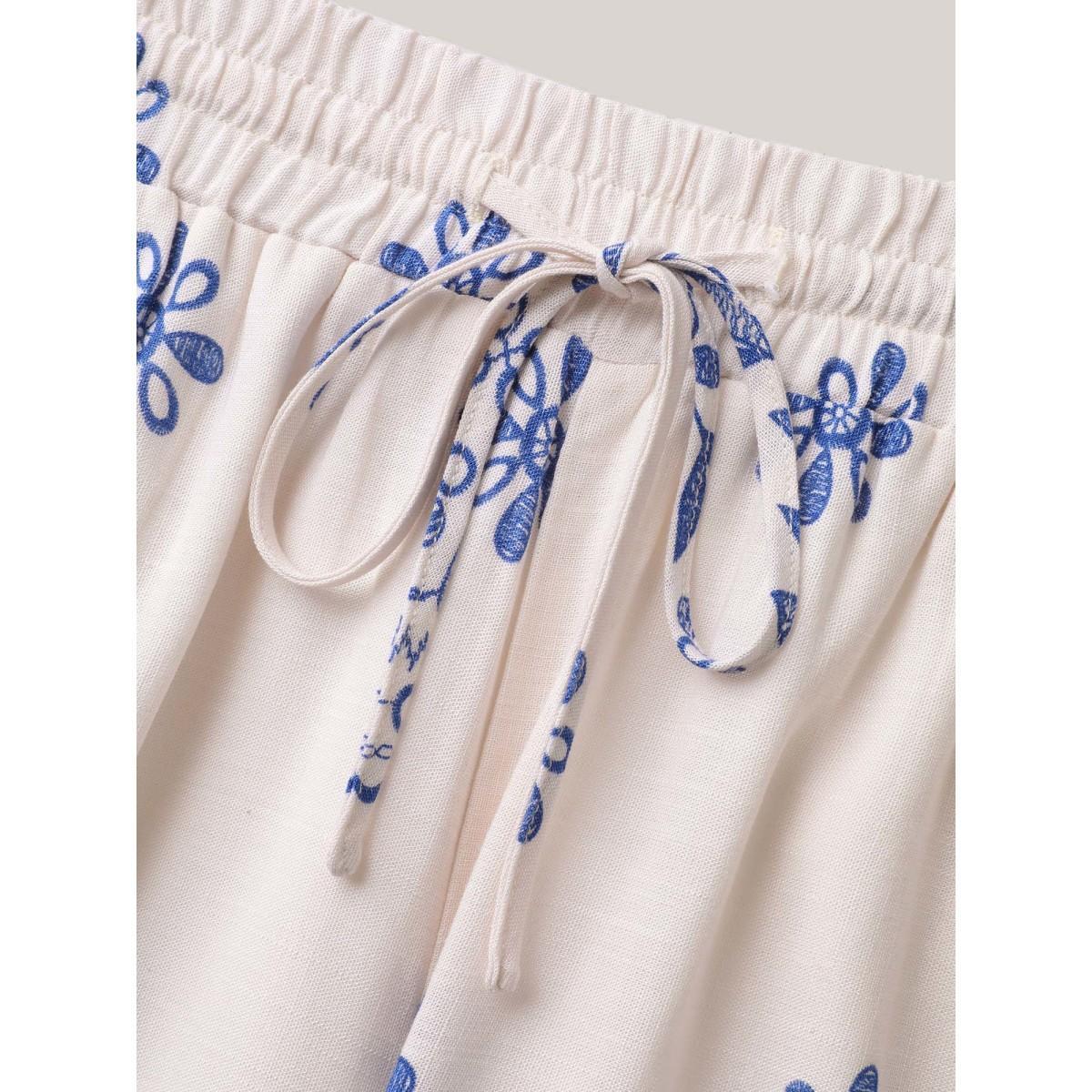 Plus Size Floral Print Wide-Leg Pants Women WhiteSmoke Resort Wide Leg Mid Rise Vacation Pants BloomChic 18-20/2X Product Image