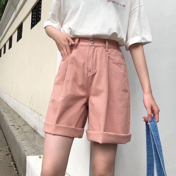 Denim Wide-Leg Shorts Product Image