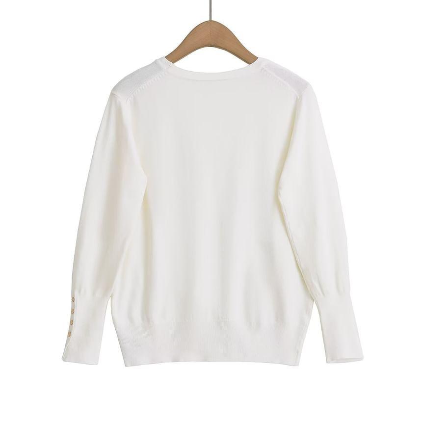 Long Sleeve Crew Neck Plain Knit Top Product Image