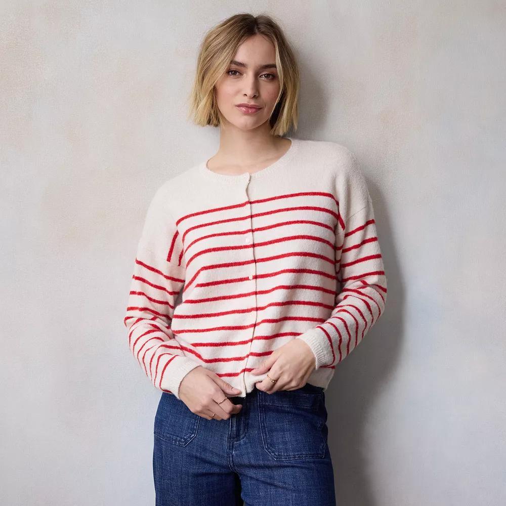 Women's LC Lauren Conrad Knit Button Down Layering Cardigan, Size: XL, Red Bayside Stripe Product Image