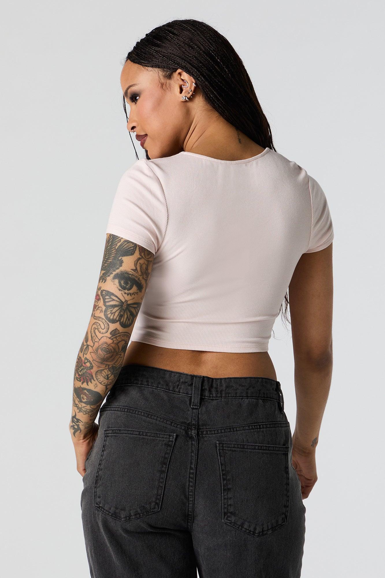 Ribbed Corset Short Sleeve Crop Top Female Product Image