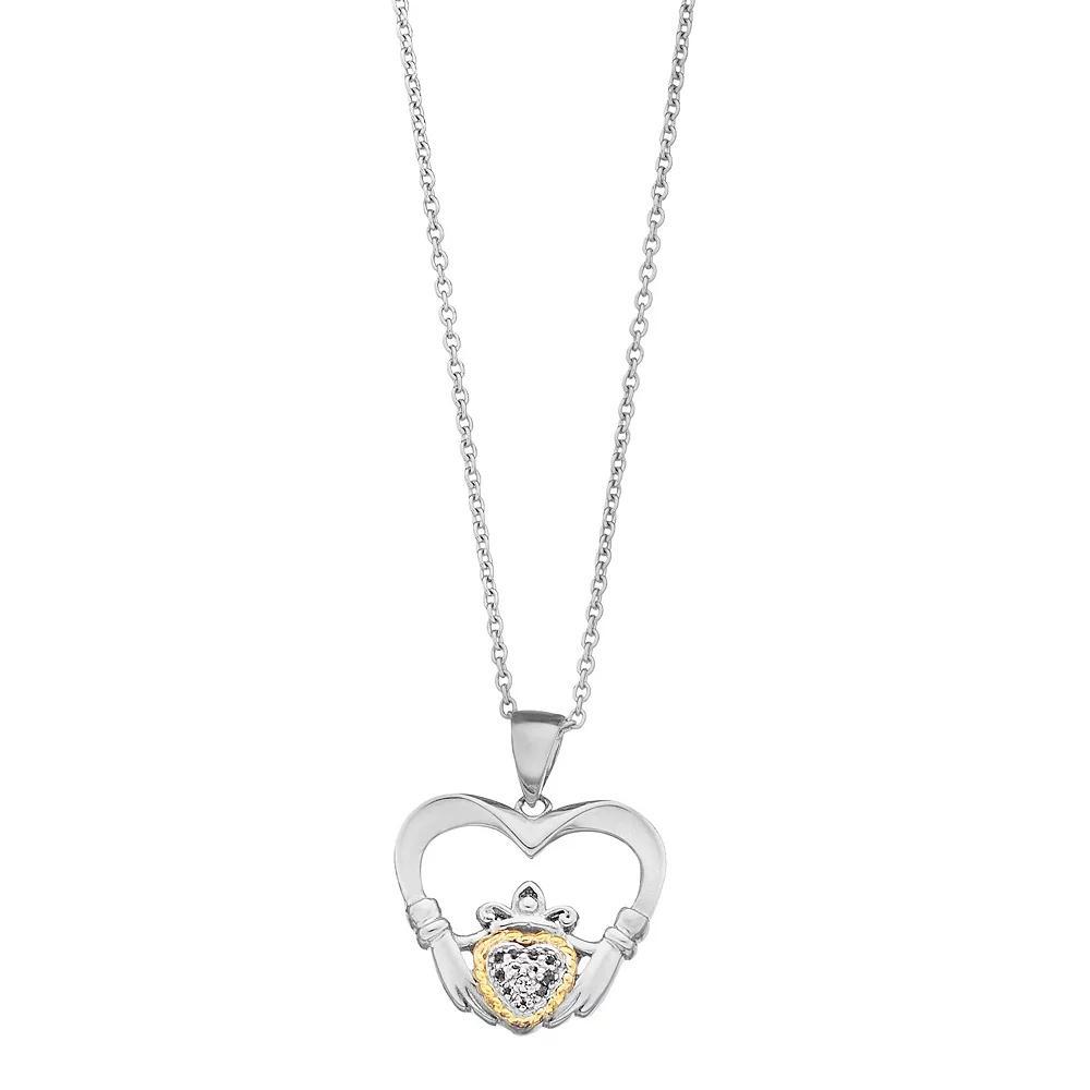 Rosabella Two Tone Sterling Silver Lab-Created White Sapphire Claddagh Pendant Necklace, Women's, Size: 18" Product Image