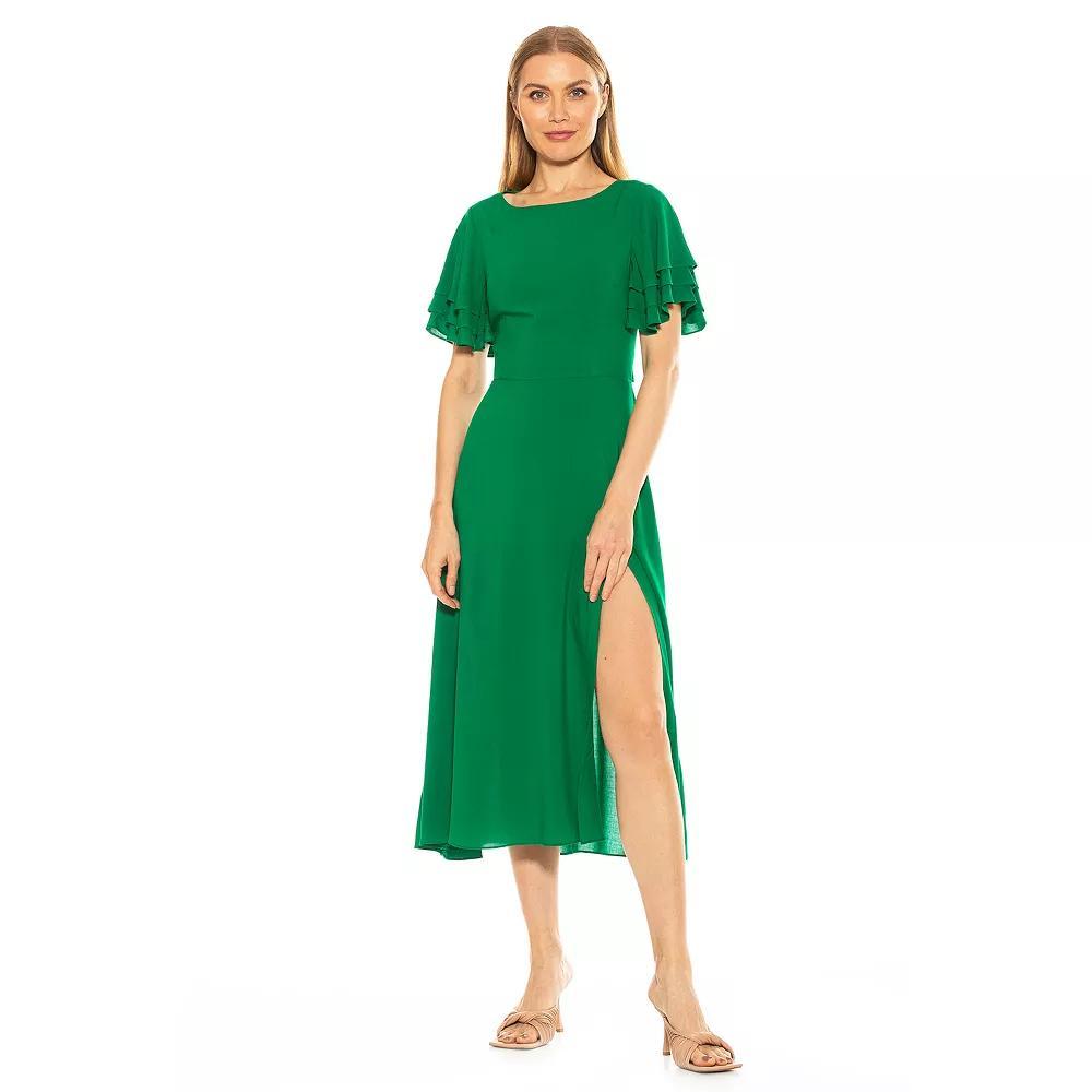 Women's ALEXIA ADMOR Lilia Ruffle-Sleeve Midi Dress, Size: 4, Green Product Image