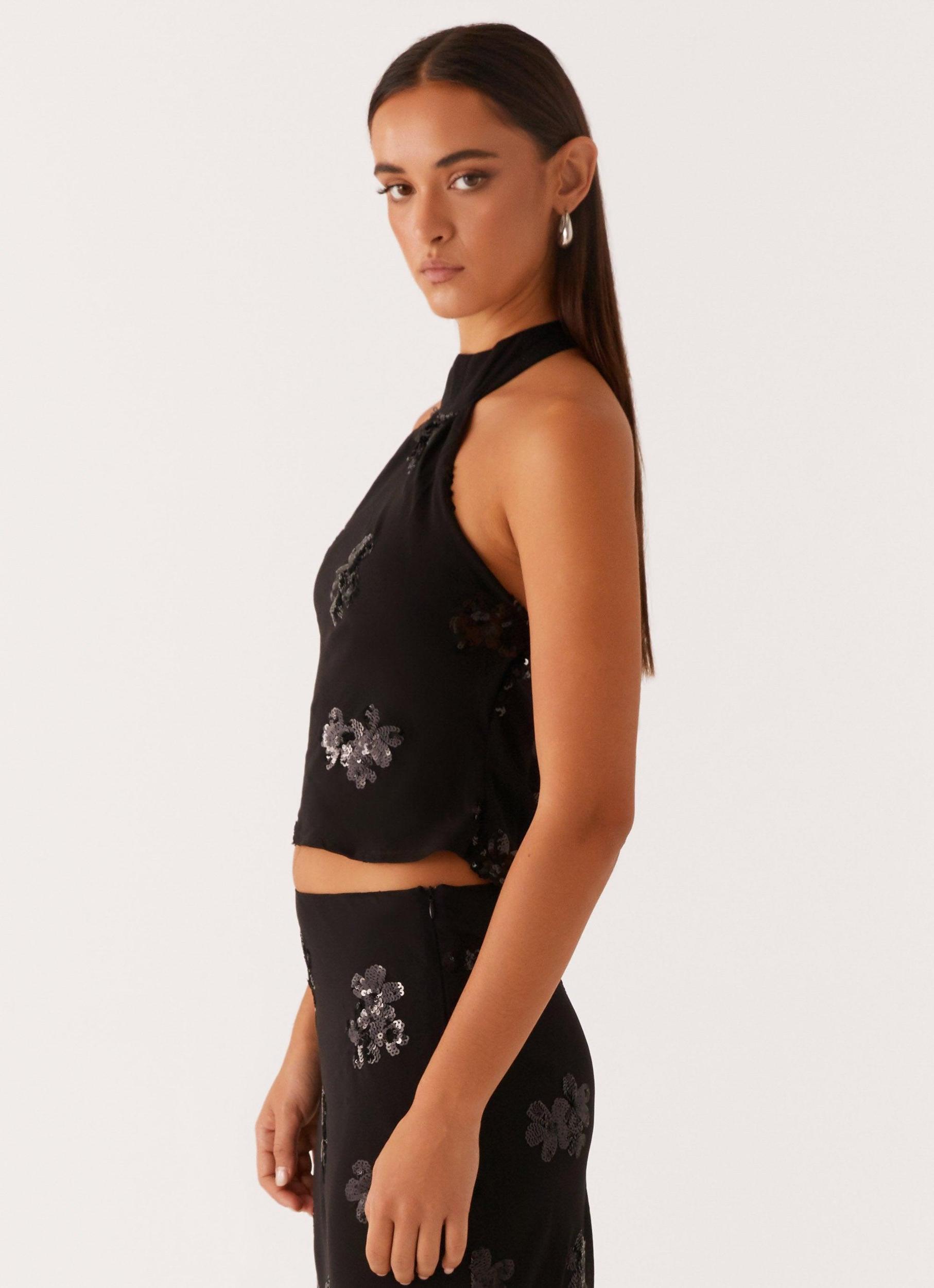 Cillian Sequin Halter Top - Black Girls Product Image