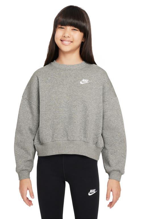 Nike Kids' Sportswear Club Fleece Crewneck Sweatshirt in Dark Grey Heather/White at Nordstrom Product Image
