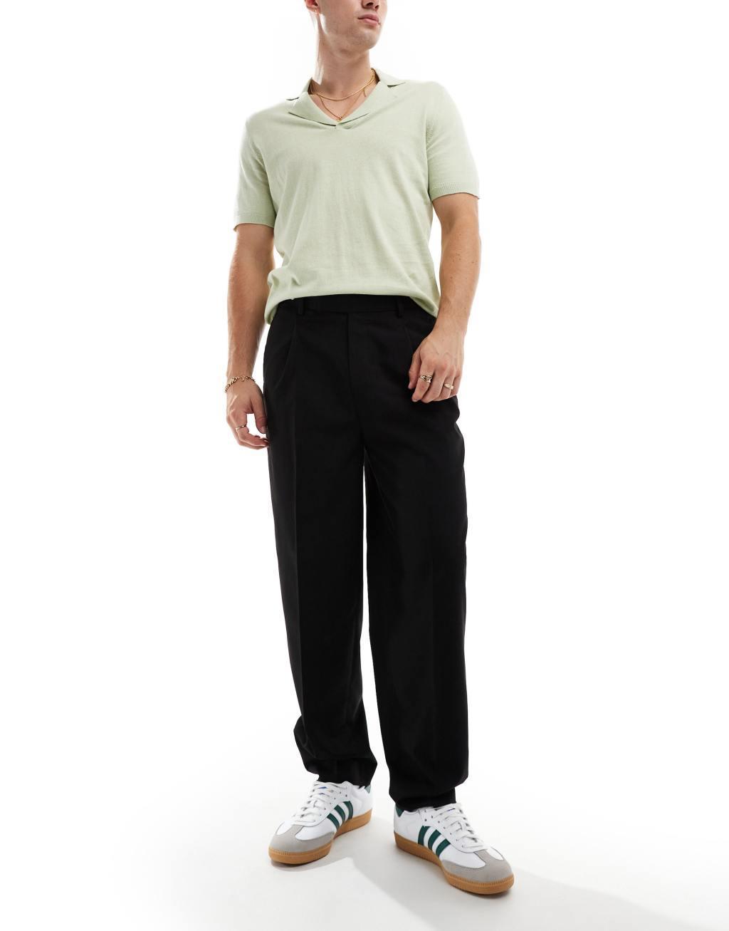 ASOS DESIGN oversized tapered fit dress pants with front pleats in black Product Image
