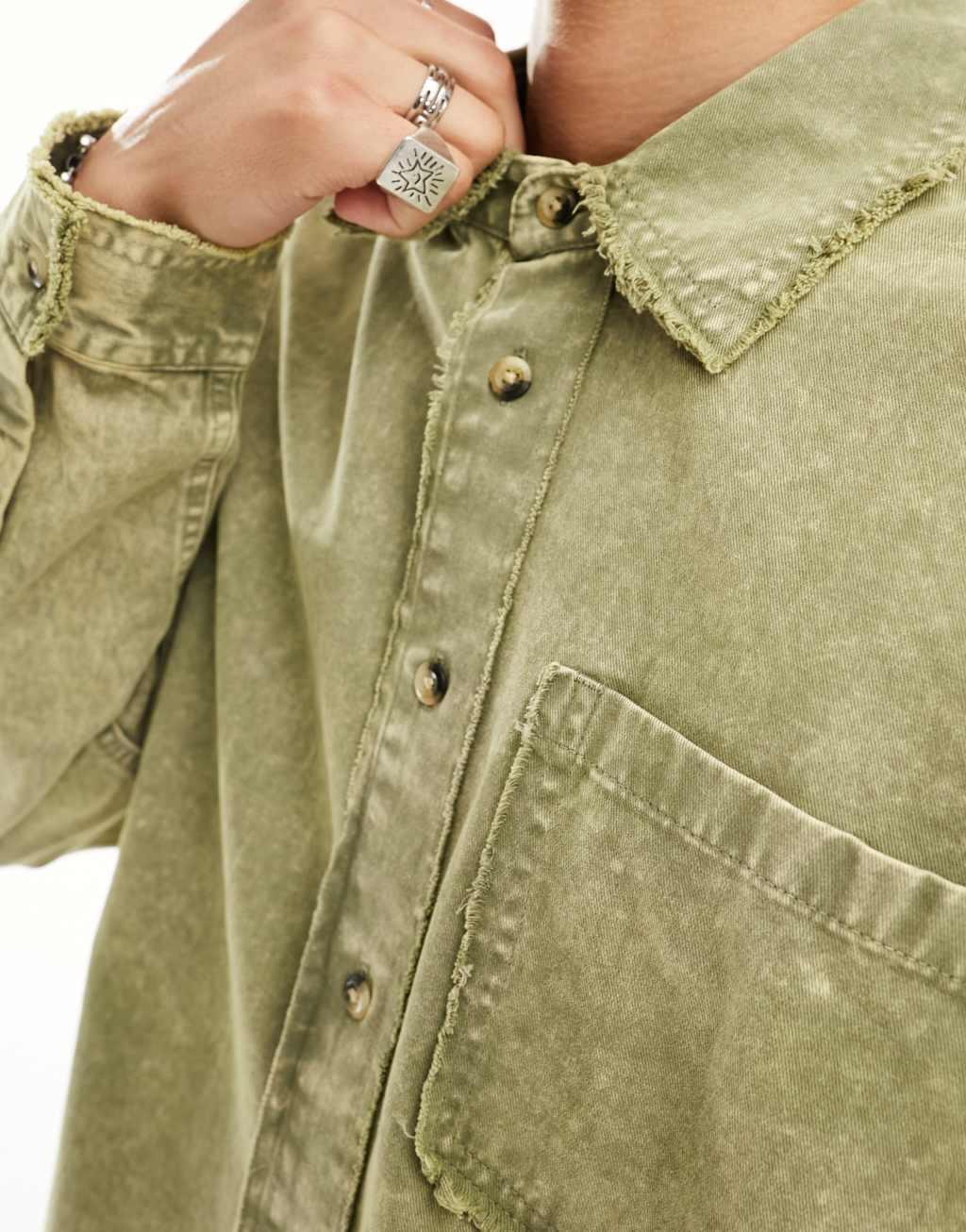 COLLUSION twill acid wash shirt in khaki Product Image