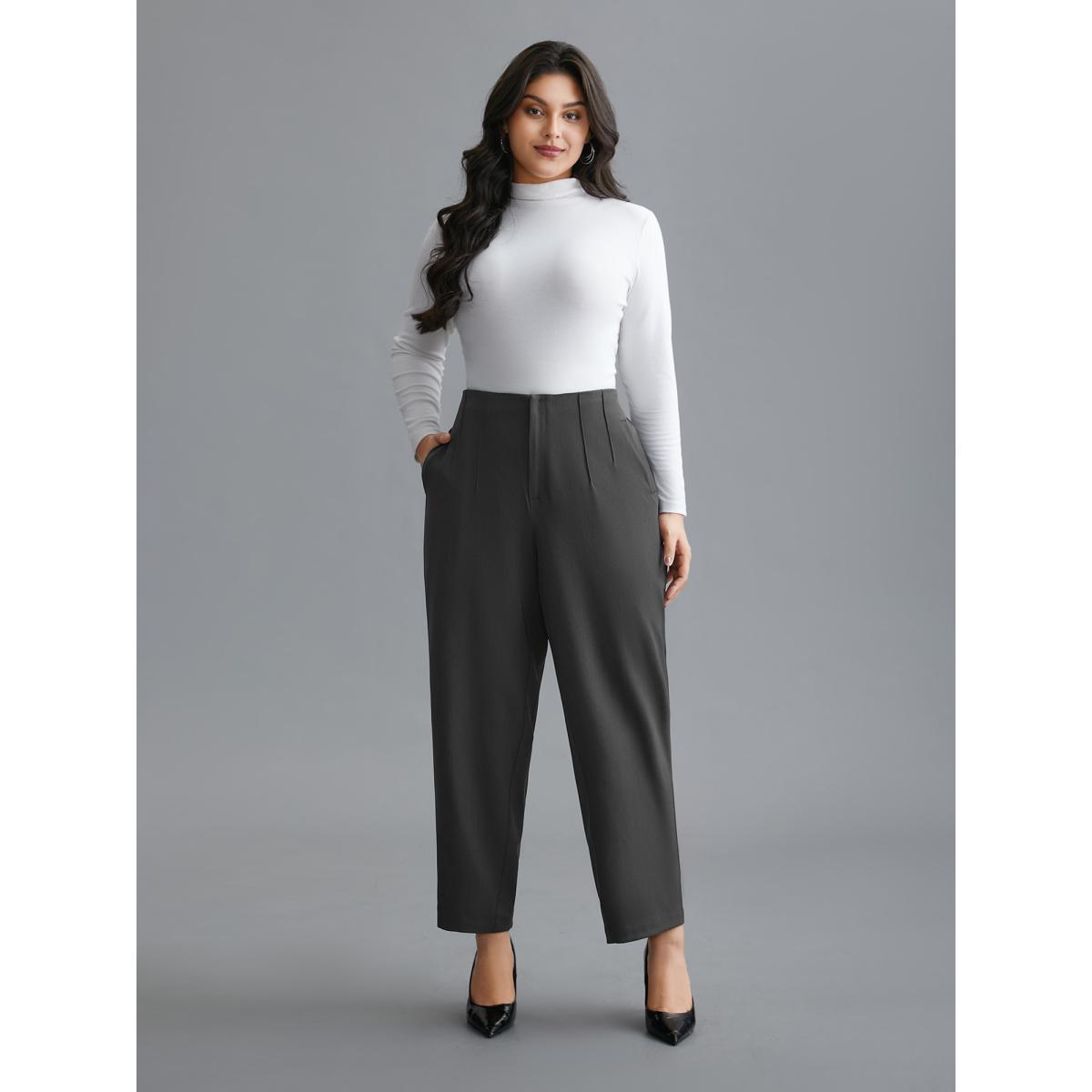 Plus Size Pleated Mid-Rise Straight Leg Pants Women DimGray At the Office Straight Leg Mid Rise Work Pants BloomChic 26/4X Product Image