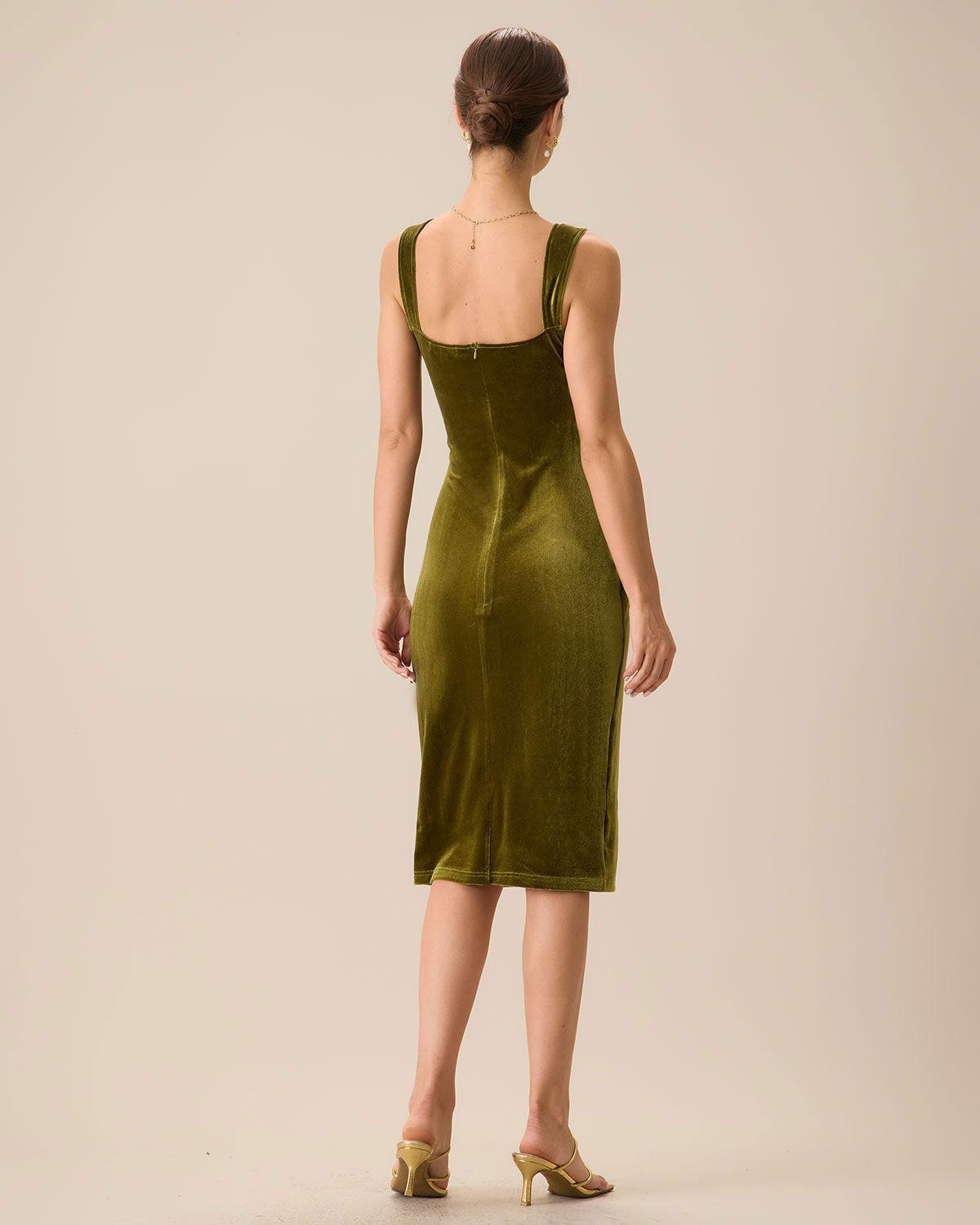 Green Velvet Bodycon Midi Dress Product Image