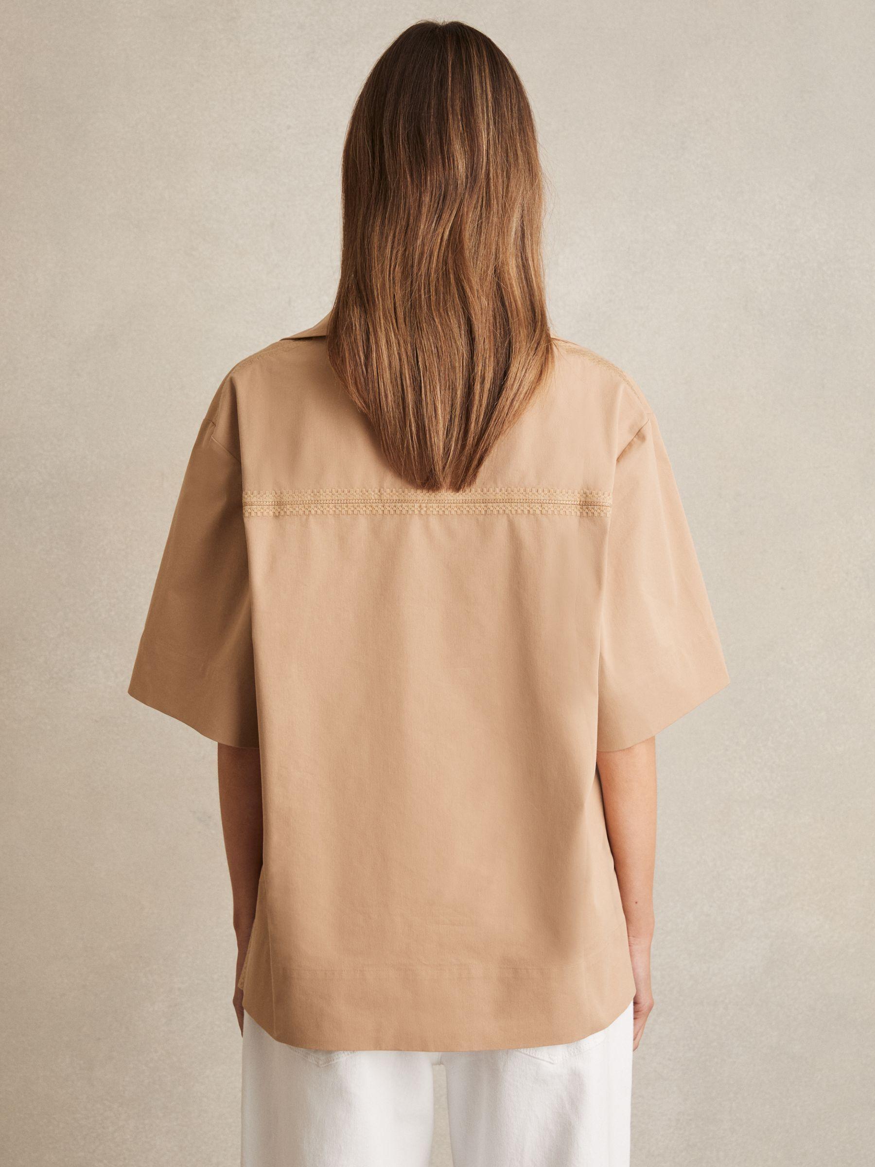 Cotton Blend Craft Stitch Collared Top in Camel Product Image