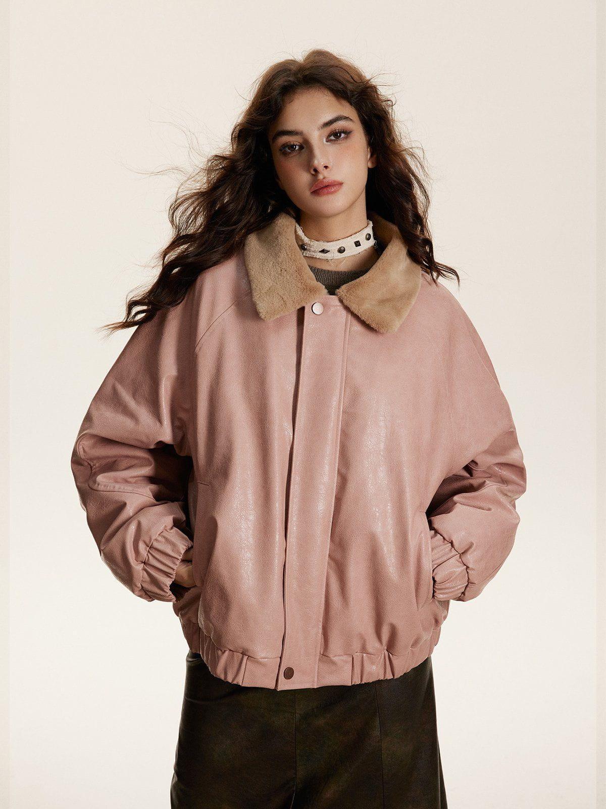 Aelfric Eden Fur Collar Faux Leather Bomber Jacket Female Product Image