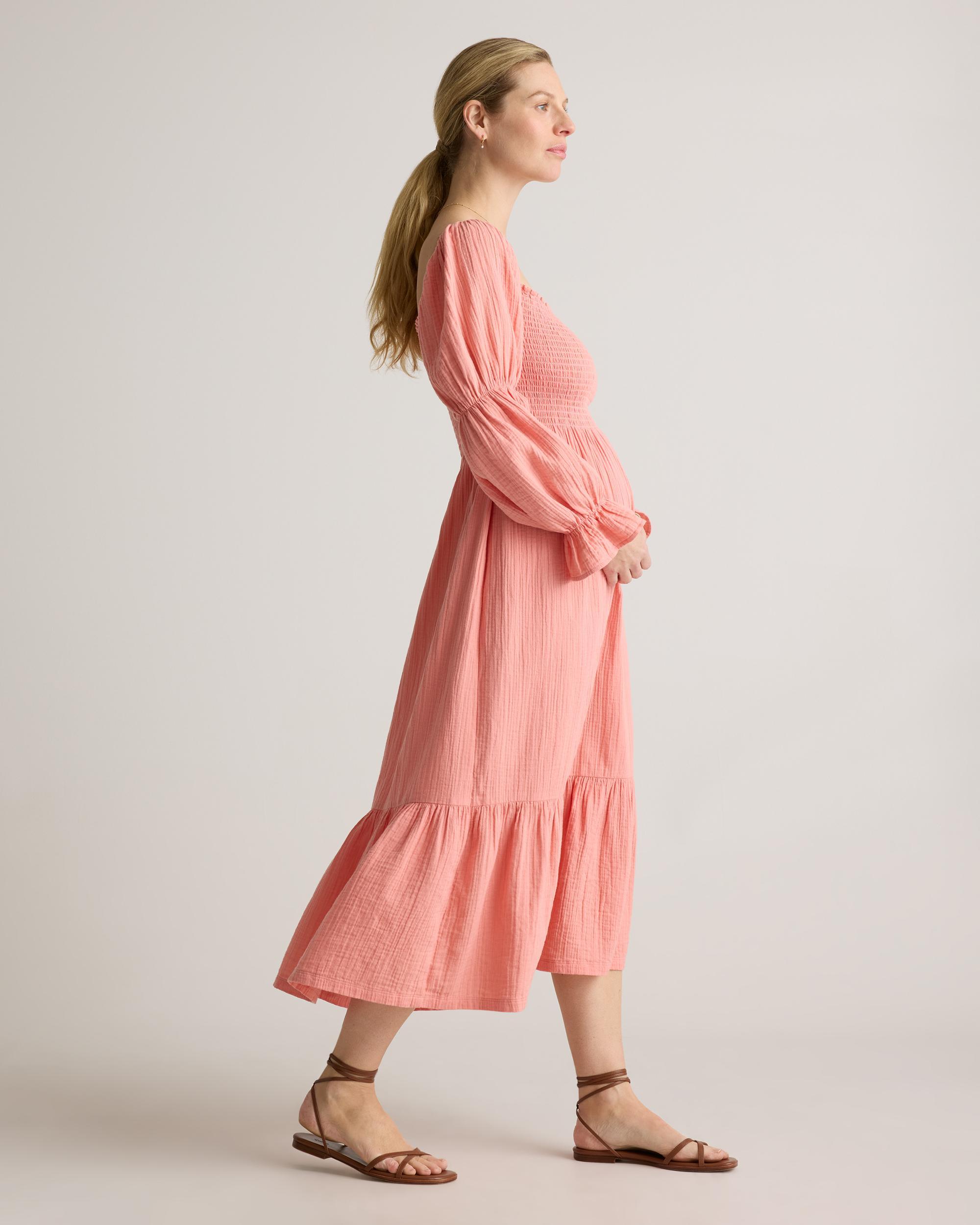 Quince | Women's Gauze Maternity Smocked Midi Dress Organic Cotton Product Image