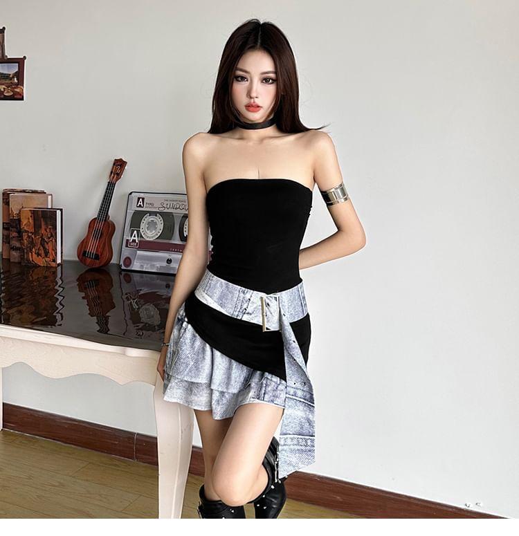 Strapless Two Tone Mini A-Line Dress Product Image
