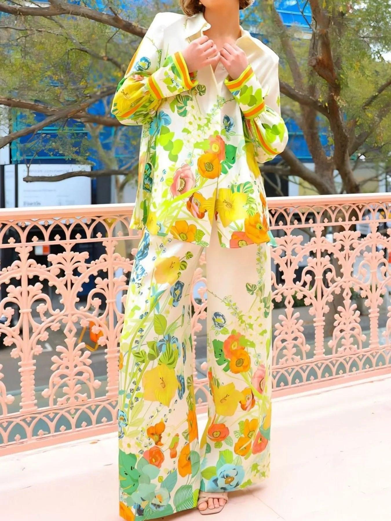 Printed Tie Back Shirt and Pants Set Product Image