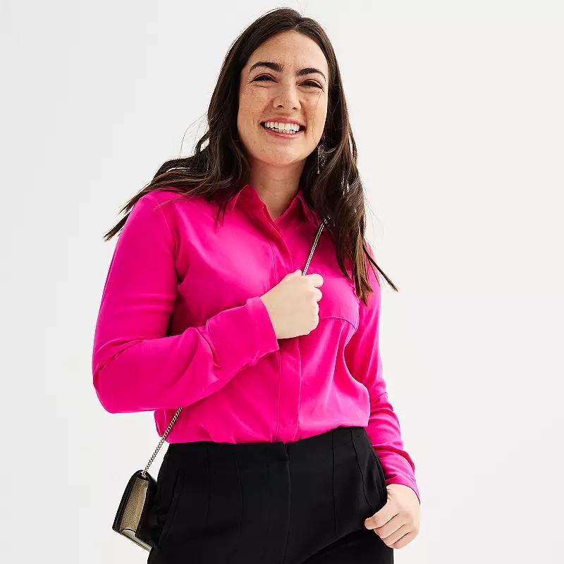 Women's Nine West Adaptive Drapey Satin Magnetic Closure Long Sleeve Shirt, Size: Small, Mineral Black Product Image