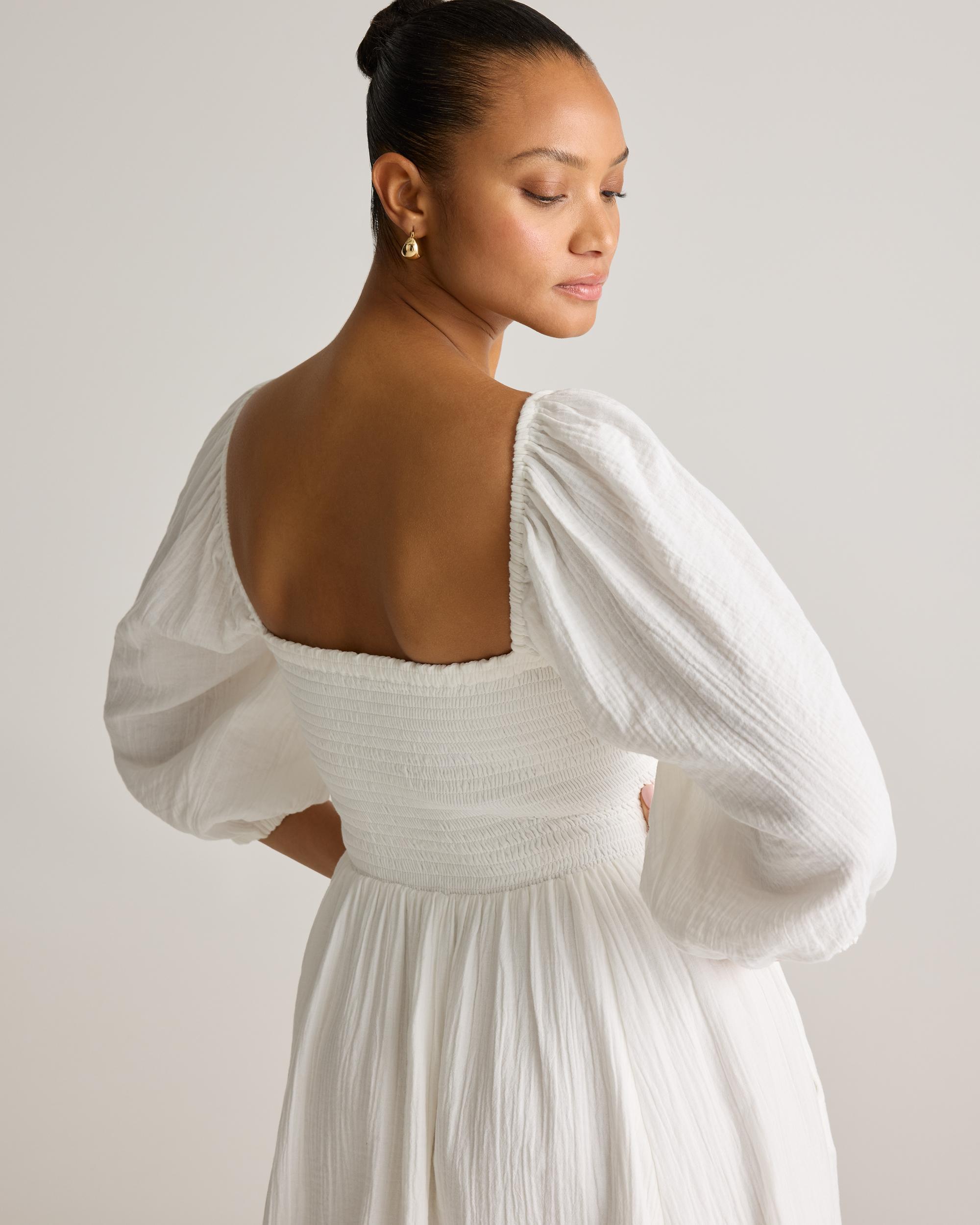 Quince | Women's Gauze Smocked Square Neck Midi Dress Organic Cotton Product Image