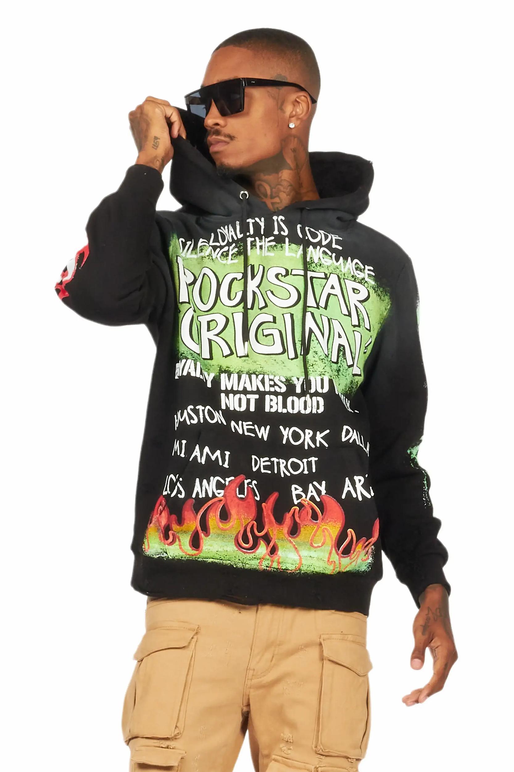 Beno Black Distressed Graphic Hoodie Male Product Image
