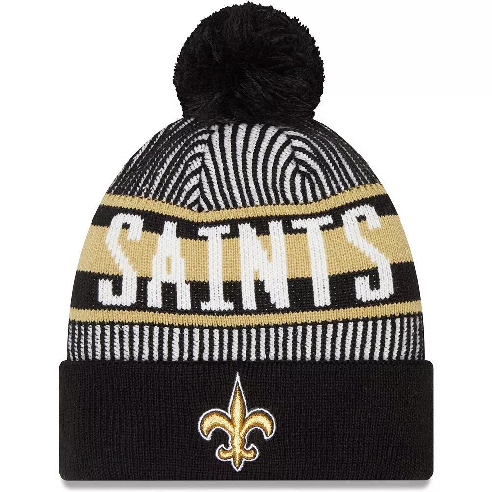 Men's New Era Black New Orleans Saints Striped Cuffed Knit Hat with Pom Product Image