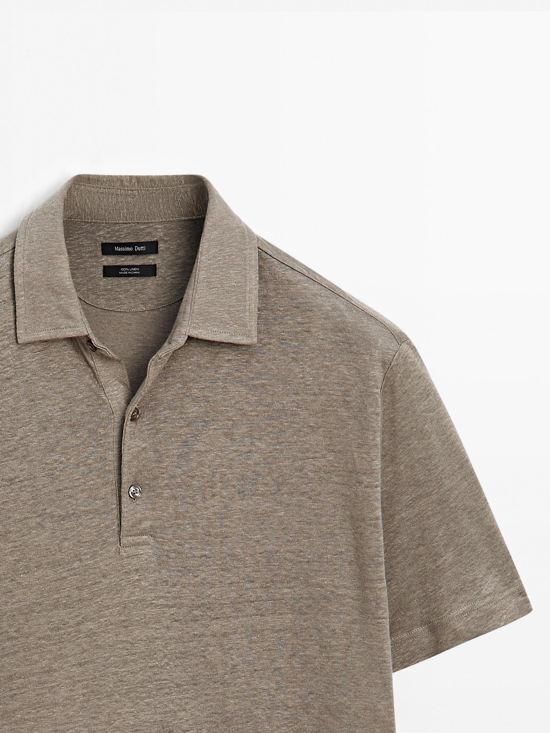 100% linen short sleeve polo shirt Product Image