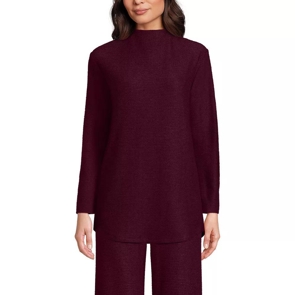Women's Lands' End Cable Ottoman Relaxed Long Sleeve Funnel Neck Tunic, Size: Medium, Gray Grey Product Image