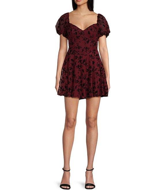 B. Darlin Short Puff Sleeve Sweetheart Skater Dress Product Image