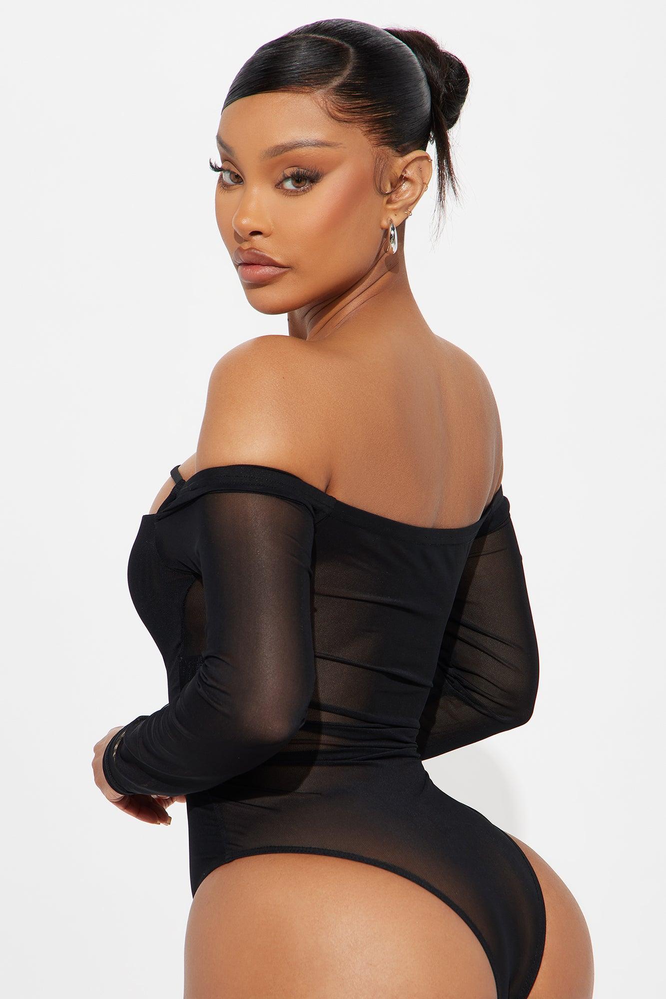 Blake Mesh Off Shoulder Bodysuit - Black Product Image