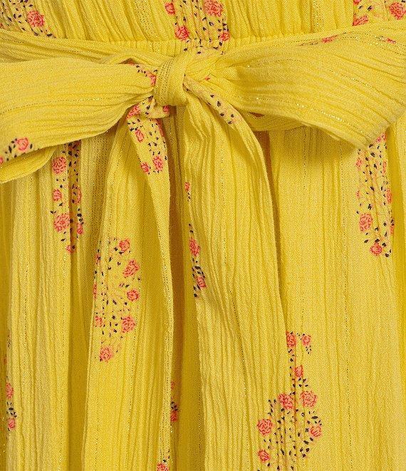 A Loves A Floral Metallic Striped Print Surplice V-Neck Short Ruffled Sleeve Tiered Maxi Dress Product Image