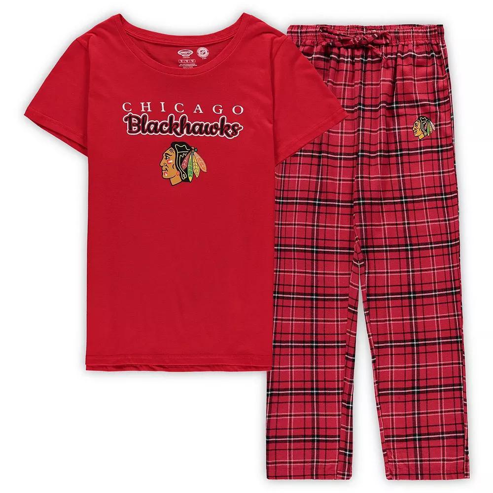 Women's Concepts Sport Red Chicago Blackhawks Plus Size Lodge T-Shirt & Pants Sleep Set, Size: 1XL Product Image