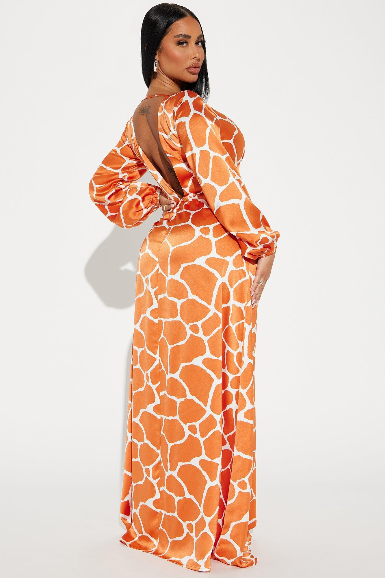 Addison Satin Maxi Dress - Orange Product Image