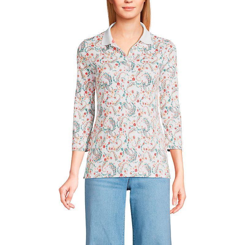 Petite Lands End Supima Cotton 3/4 Sleeve Polo Shirt, Womens Deep Blue Product Image